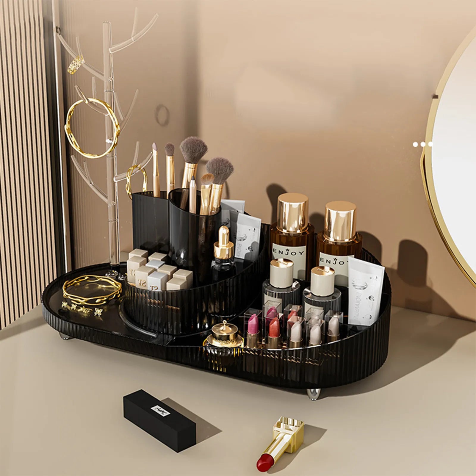 Rotating Makeup Organizer With Jewelry Storage